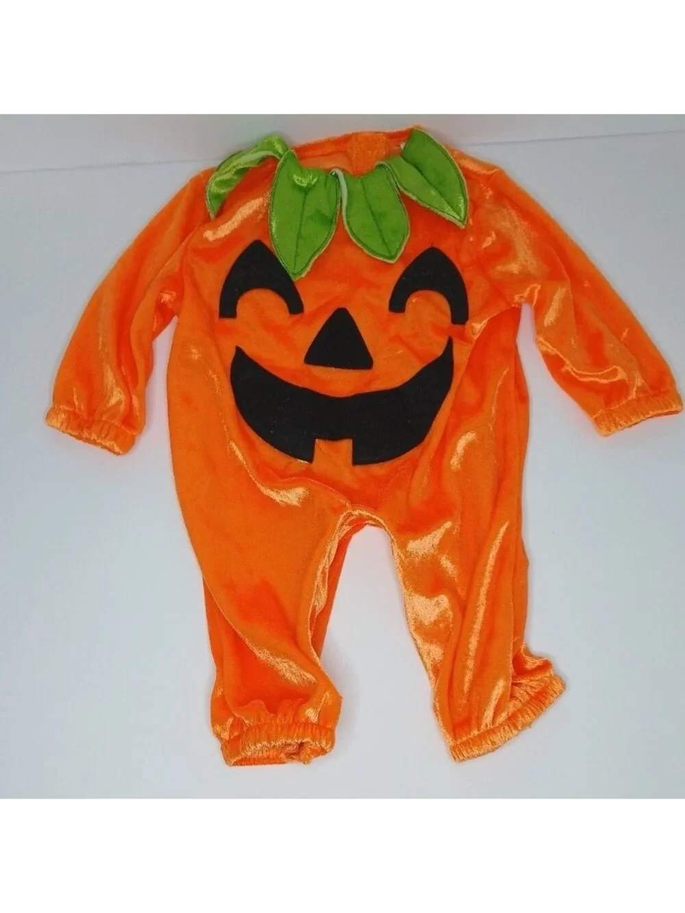 Infant Pumpkin Halloween Costume 0-6 Months Velour Jumpsuit & Hood 2PC
